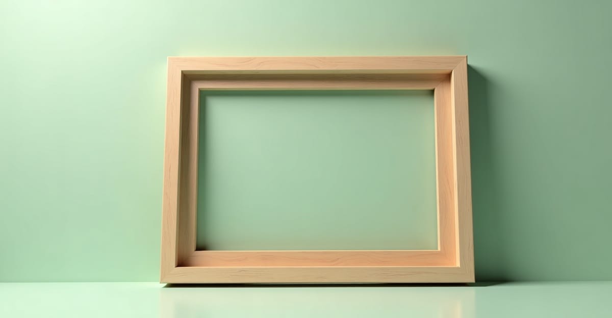 Empty wooden picture frame leaning against a sage green wall — representing the framing problem in technical marketing.