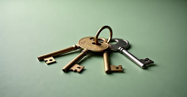 Three different antique keys on a brass ring against sage green background — representing different audience persona types.